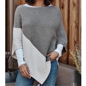 J. Jill Gray Colorblock Ribbed & Cable Knit Poncho Sweater Women’s One Size NWT